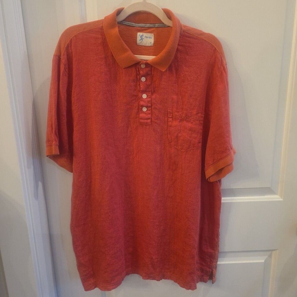 POU NOU‎ Salmon Pink Linen & Flamé Cotton Pocketed Men's Polo Size XXL